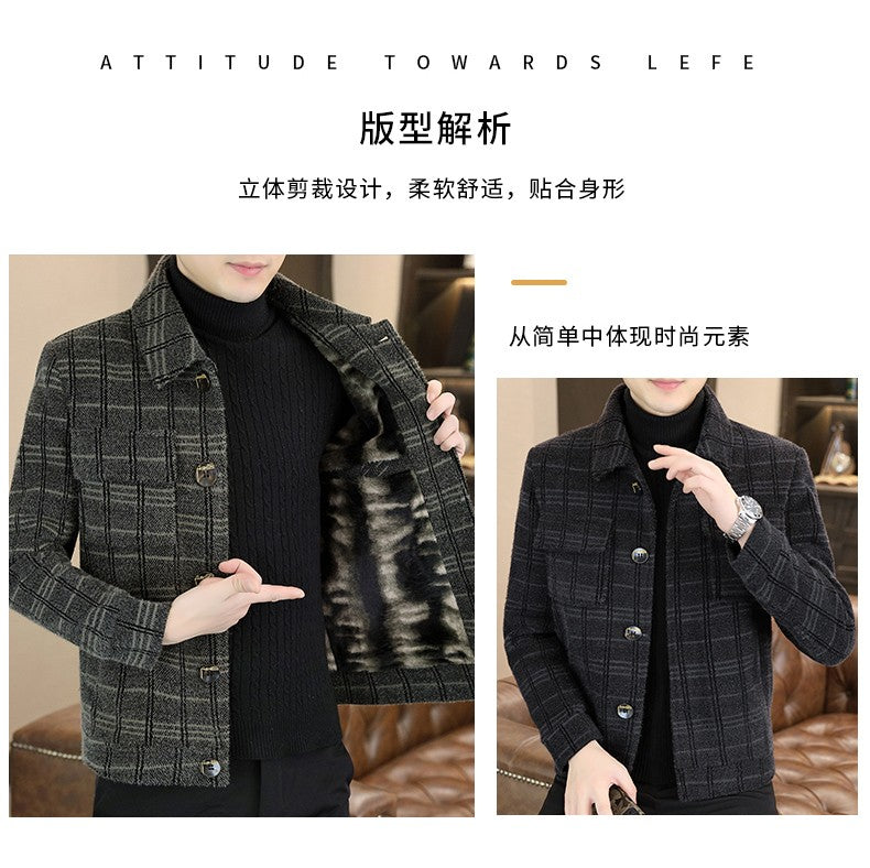 2023 Winter Plaid Woolen Jackets Men Fashion Slim Fit Thickened and Warm Trench Coat Casual Business Streetwear Overcoat M-4XL