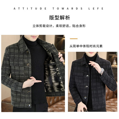 2023 Winter Plaid Woolen Jackets Men Fashion Slim Fit Thickened and Warm Trench Coat Casual Business Streetwear Overcoat M-4XL