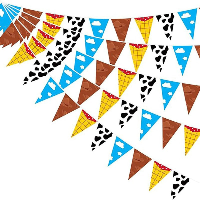 inspired Story Cartoon Party Decoration Banner Cloud Cow Print Triangle Pennant Flag Streamer Kids Boys Baby Shower Supplies