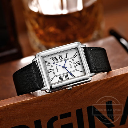 New Fashion Designer Rectangle Dial Quartz Watch for Men Casual Leather Strap Luxury Business Wristwatch Relogio Masculino