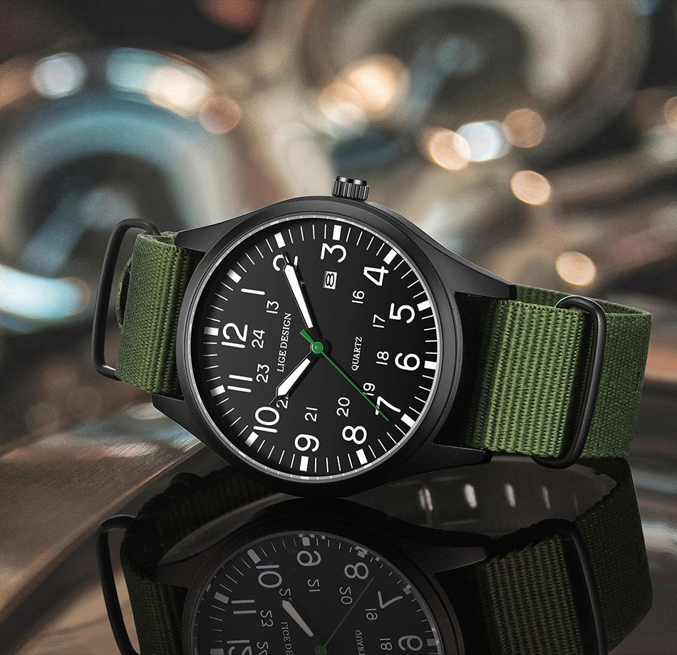 LIGE Top Brand Luxury Men Quartz Watch Date Nylon Leather Waterproof Luminous Military Sports Watches For Men relogios masculino