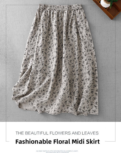 Cotton Linen High Waist Printed Summer New Sle Cool Slimming Hip Covering Floral Skirt Loose Fit Casual Long Skirt