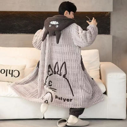 Gengar Pajamas Suit Anime Pokemon Winter Coral Fleece Nightgown Large Size of Thickened Warm Cartoon Men Hooded Home Suit Set