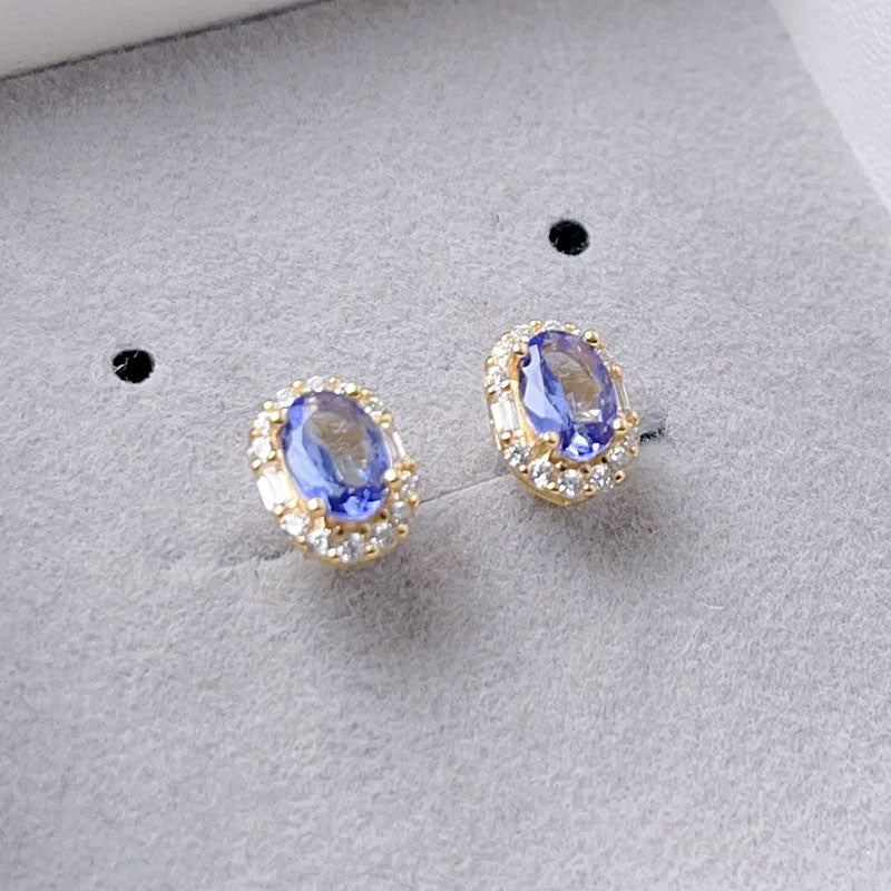 VVS Grade Natural Tanzanite Earrings Allergy 925 Silver Earring with 18K Gold Plated 4mm*6mm Total 1ct Tanzanite Jewelry