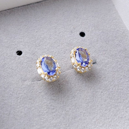 VVS Grade Natural Tanzanite Earrings Allergy 925 Silver Earring with 18K Gold Plated 4mm*6mm Total 1ct Tanzanite Jewelry