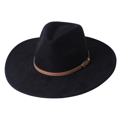 Chapéu fedora de aba larga com cinto de camurça vegana em formato de coração para homens e mulheres chapéu jazz de feltro chapéu feminino clássico