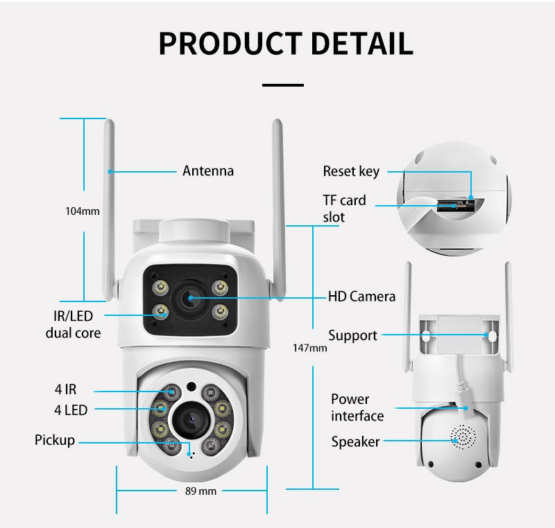 8MP 4K PTZ Wifi Camera Dual Lens with Dual Screen Ai Human Detect Auto Tracking Outdoor Surveillance Security Camera Icsee