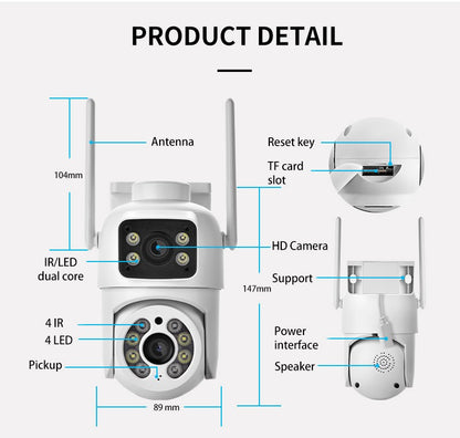 8MP 4K PTZ Wifi Camera Dual Lens with Dual Screen Ai Human Detect Auto Tracking Outdoor Surveillance Security Camera Icsee