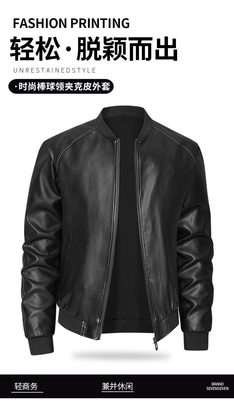 Spring Autumn Men Motorcycle Leather Jacket Junior Coat Men Stand Up Collar Casual Handsome Leather Jacket men Jacket