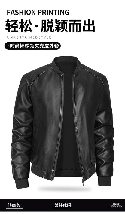 Spring Autumn Men Motorcycle Leather Jacket Junior Coat Men Stand Up Collar Casual Handsome Leather Jacket men Jacket