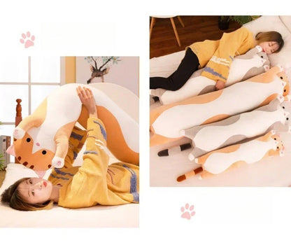 Long Cat Plush Body Pillow Creative Cute Animal Stuffed Cushion Soft Sofa Decorative Throw Pillow Large Sleeping Cushion Decor