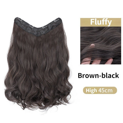 22 Polegadas Sintético Longo Cacheado Extensão de Cabelo 4 Clipes V-shape Castanho Preto Natural Peruca para Mulheres