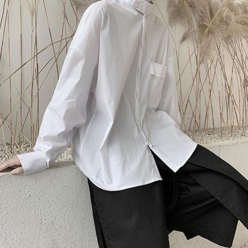 Korean Punk Black Shirt Men's High-end Long-sleeved Shirt Design Japanese Dark Streetwear Men's Handsome Cargo Top Aesthetic