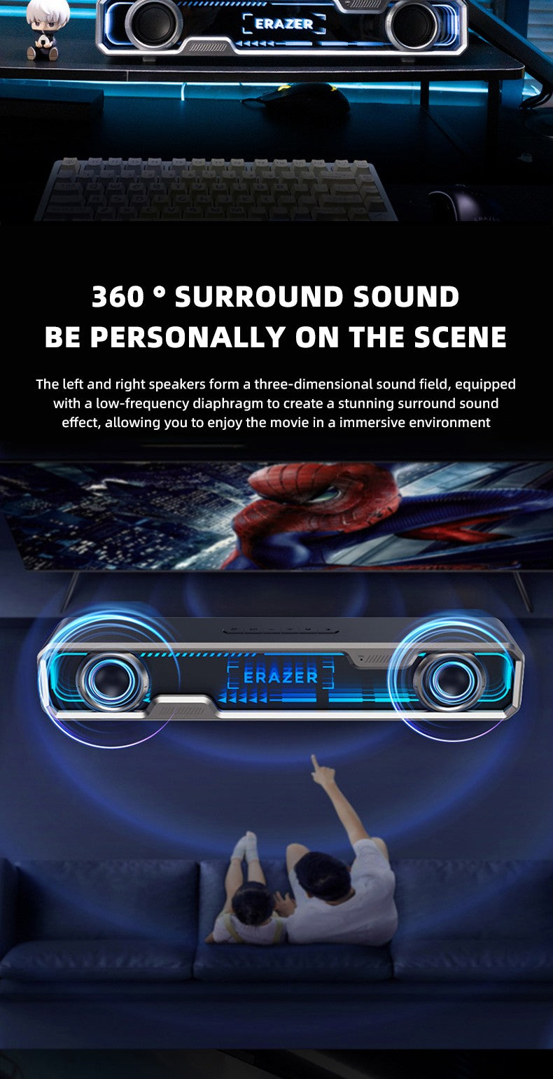 Lenovo Wired Bluetooth Speaker RGB Colorful Abyss light Effect Dual Speakers Dual Bass Diaphragm HIFI Stereo Surround Sound W108
