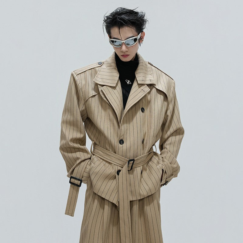 LUZHEN Fashion Stripe Printed Stand Neck Double Breasted Male Coat 2025 Autumn New Handsome Straight Casual Trousers Men JY4780