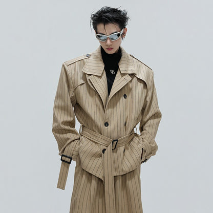 LUZHEN Fashion Stripe Printed Stand Neck Double Breasted Male Coat 2025 Autumn New Handsome Straight Casual Trousers Men JY4780