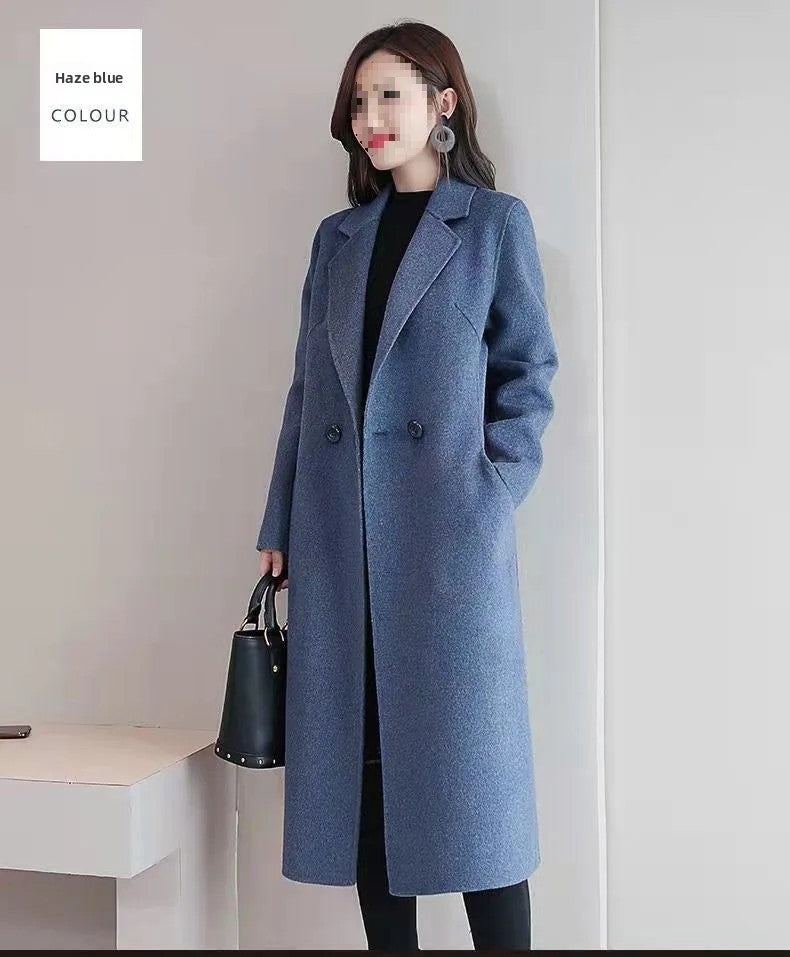 Plus Size New Women's Woolen Coat Medium-Length Loose Fit plus Size Korean Style Spring Autumn Outerwear Thickened Polyester ...