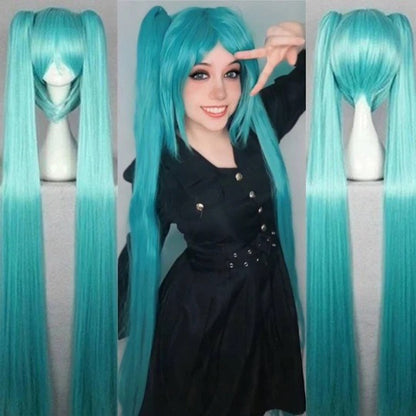 HAIRJOY Cabelo Sintético VOCALOID Sakura Hatsune Miku Longas Rabos de Cavalo Peruca Verde Cosplay