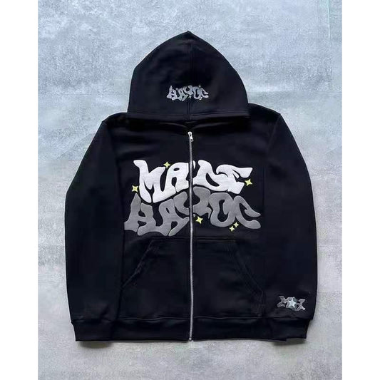 2024 Cross border E-commerce European and American Connection Trend Y2K Gothic Punk Hip Hop Fashion Zipper Digital Printing Hood