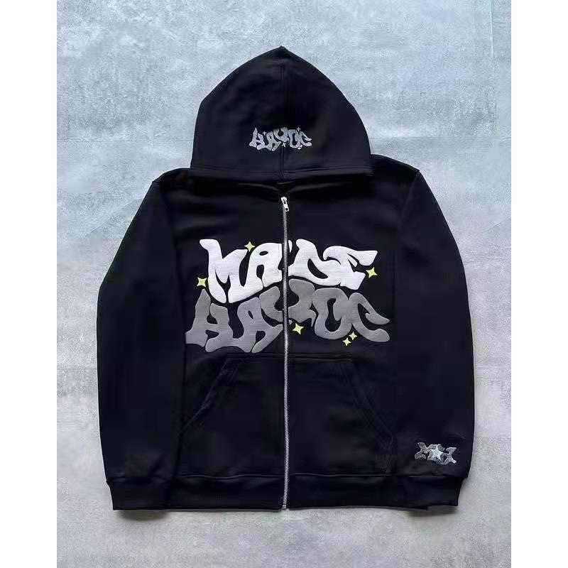 2024 Cross border E-commerce European and American Connection Trend Y2K Gothic Punk Hip Hop Fashion Zipper Digital Printing Hood