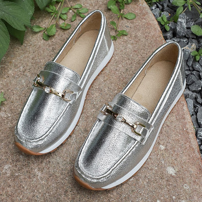 Gold Silver Metal Chain Flats Shoes Women Spring Autumn Plus Size Platform Loafers Woman Slip On Soft Bottom Casual Shoes Female