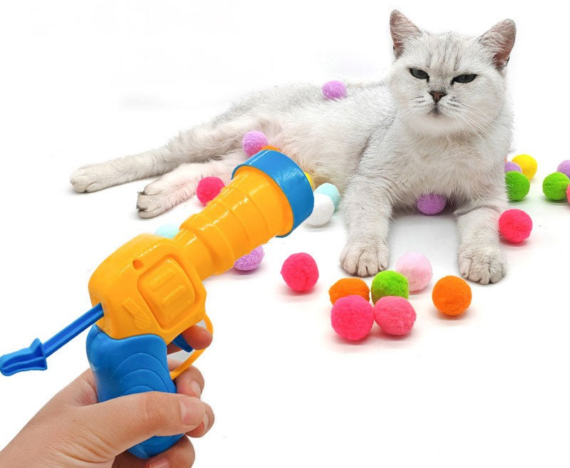 Bola de Pelúcia Atiradora de Gatos Aliviando a Depressão Brinquedo para Gatos Bola Silenciosa Mini Jogos de Armas Atiradoras de Bolas de Pelúcia Suprimentos para Animais de Estimação