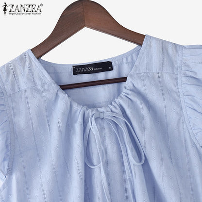 2025 ZANZEA Summer Elegant Shirt Women Sleeveless Holiday Blouse Stylish Tanks Tops Casual Solid Cotton Camis Mujer Blusas Femme