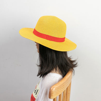 Anime Luffy Straw Hat One Piece Cosplay Sun Protection Hat Parent-child Summer Sun Straw Beach Hat For Men Women