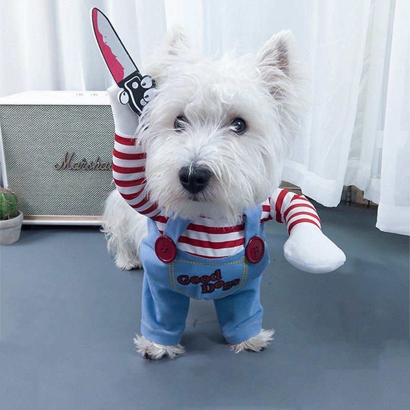 Roupas Engraçadas para Cães Fantasia de Cosplay para Cães Halloween Trajes Cômicos Segurando uma Faca Conjunto de Roupas para Gatos e Cães de Estimação para Festas e Festivais