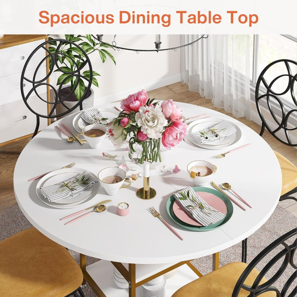 Golden 47 Round Dining Table for 4 with 2-Tier Storage for Kitchen