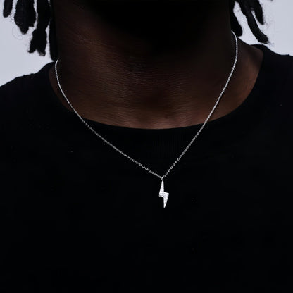 Hip Hop Men Zircon Stainless Steel Lightning Pendant Necklace Simple Punk Necklace For Women Retro Party Jewelry