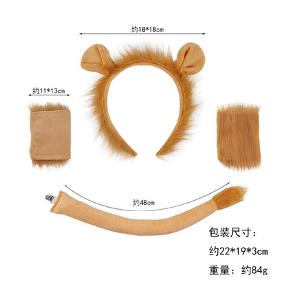 Animal Lion Ears and Tail Headband Skirt Set For Party Dress Up Accessories Cosplay Costume For Adult Kids