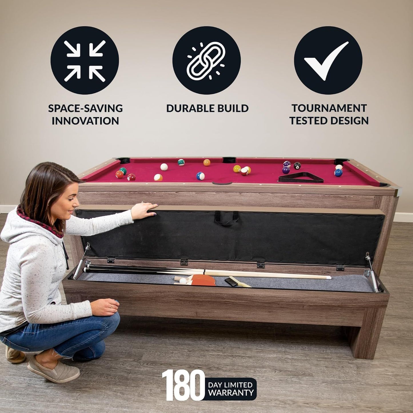 7 Foot Dining Pool Table Combo with Game Accessories 2 Benches Multifunctional Billiards Table with Ping Pong Dining Top Light