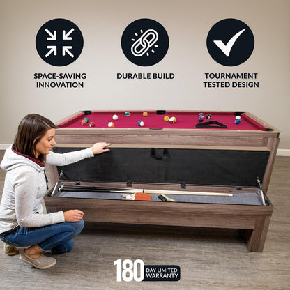 7 Foot Dining Pool Table Combo with Game Accessories 2 Benches Multifunctional Billiards Table with Ping Pong Dining Top Light