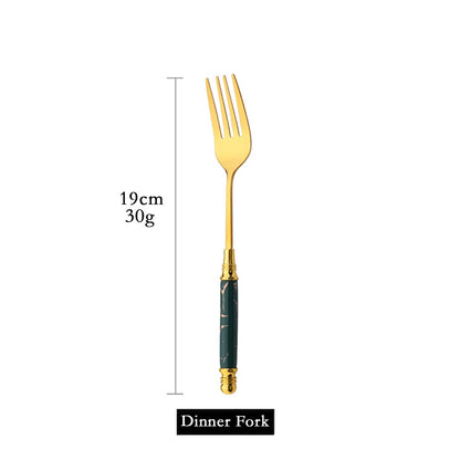New Green Gold Ceramic Handle Dinnerware Cutlery Set Stainless Steel Tableware Western Knife Fork Spoon Flatware Silverware Set