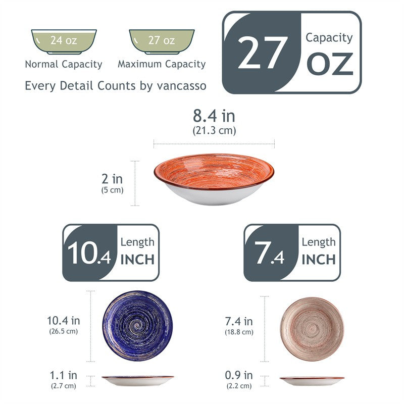 18Piece Stoneware Tableware Set Vintage Dinner Plate in Shabby Chic Design Dinnerware for 6 People Ceramic Dishware Dishes Set