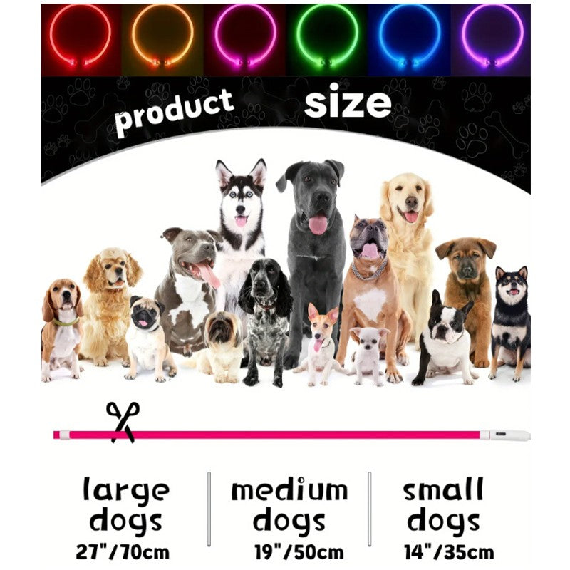 Coleira LED para Cães para Segurança Noturna Coleira Brilhante Recarregável para Pets com 3 Modos Alta Visibilidade para Gatos e Cães em Passeios Noturnos