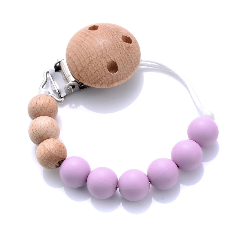 Baby Beech Pacifier Clip Round Colorful Silicone Teething Beads Food Grade Dummy Holder Soothe Chain Anti-drop Baby Nipple Chain