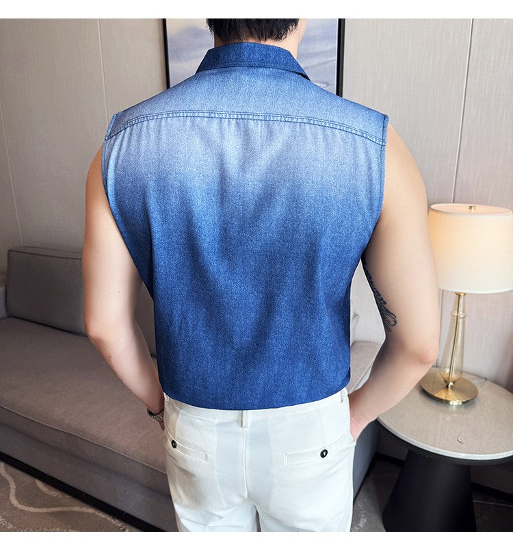 Men's Slim-Fit Sleeveless Denim Shirt Vest: WashedFabric Wrinkle-Free & Stylish Casual Wear? M-4XL