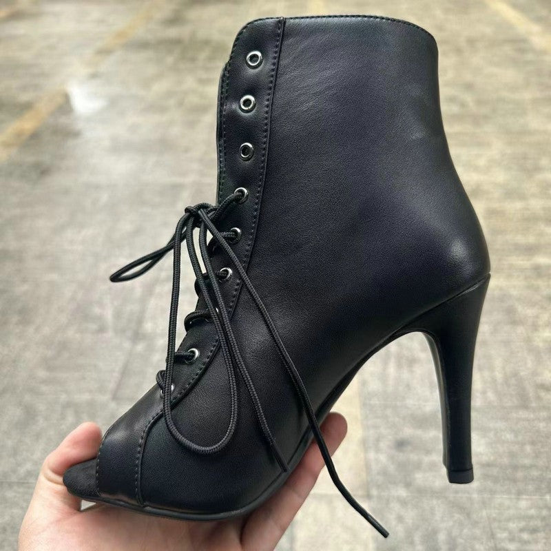 Novas Sandálias Femininas de Salto Alto Sexy Vazadas em Tela Tendência da Moda Verão Conforto Peep Toe Botas Stilettos Jazz Dance Tamanhos Grandes