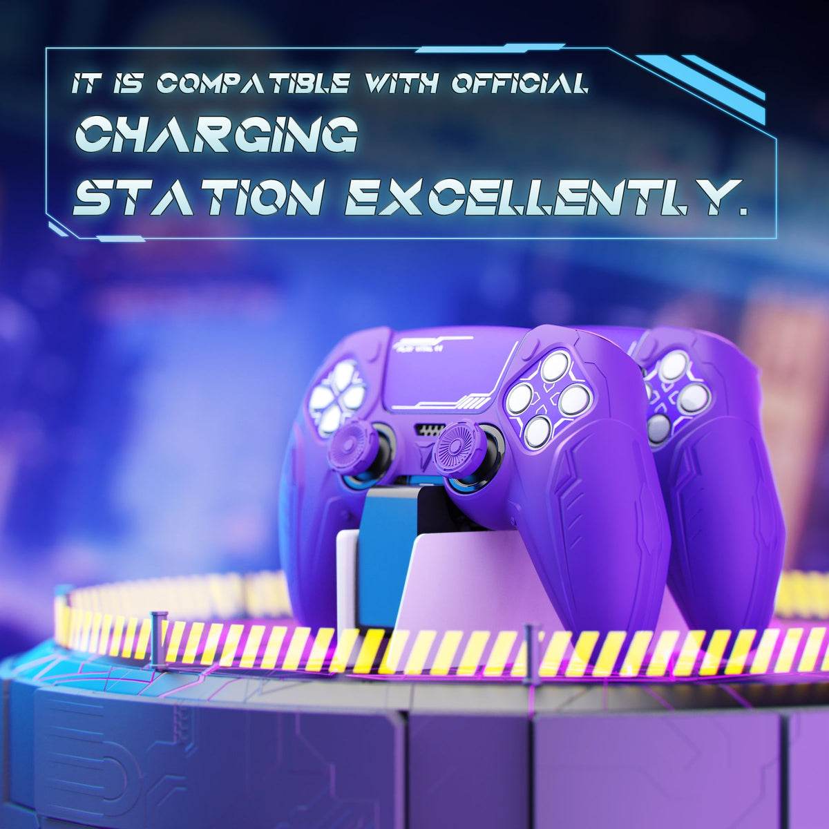 PlayVital Silicone Grip Case for PS5 Controller - Futuristic CyberMech Design Cover Compatible with PS5 Official Charging Dock