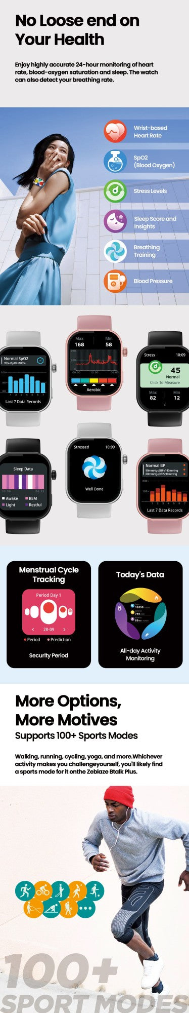 Novo Smartwatch Zeblaze Btalk Plus com Chamada de Voz, Tela Colorida HD de 2,03'', Monitoramento de Saúde e Fitness para Homens e Mulheres