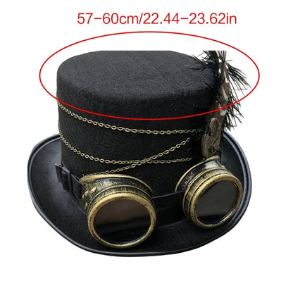 Steampunk Top Hat Wool Felt Victorian Hat with Goggles & Feather Unisex Costume Top Cap Gothic Hippies Cap Cosplay Props