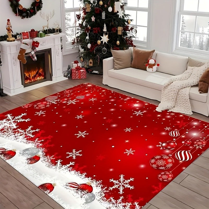 VIKAMA Red Festive Christmas Carpet Snowflake Bedroom Bedside Live Room Carpet Large Area Rugs for Living Room Home Decor