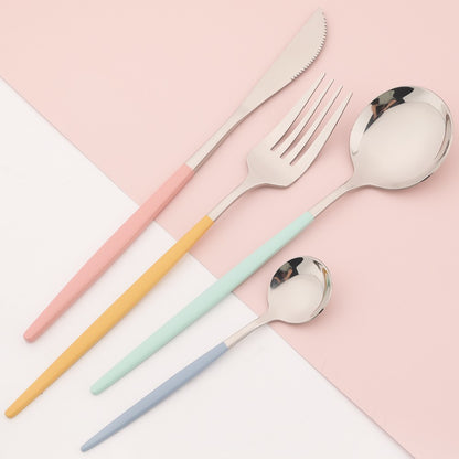 24Pcs Dinnerware Set Stainless Steel Tableware Knife Fork Tea Spoon Cutlery Set Multiple Colour Silverware Kitchen Flatware Set