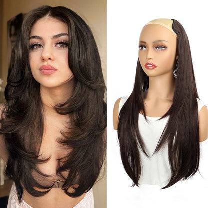 Aplique de Cabelo Sintético de 22 Polegadas, Uma Peça | Pontas Viradas para Dentro | Clips BB Fácil de Usar, Sem Danos | Volume e Comprimento Instantâneos