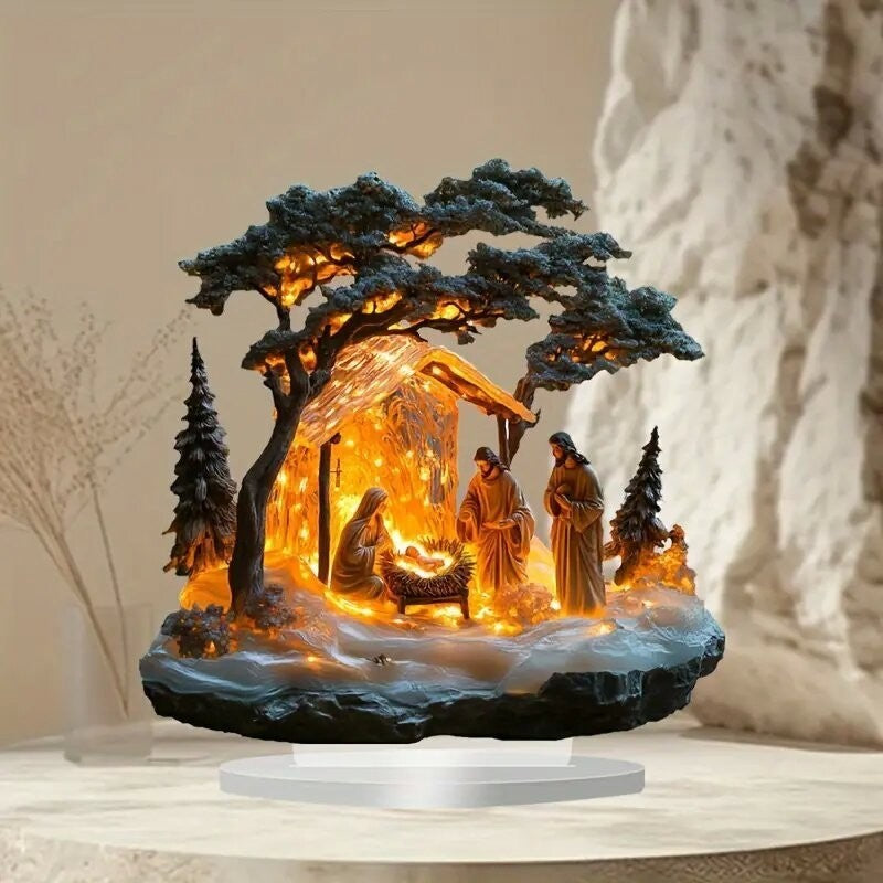 Jesus Birth Decor Glossy Acrylic Xmas Centerpiece Nativity Table Accessory Lightweight 2d Flat Christian Decoration For Party
