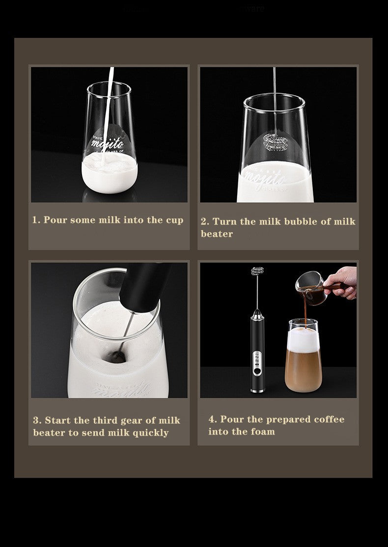 TINSOL Electric Milk Frother Mini Handheld Wireless Power Type-C Charging Convenience Coffee Milk Whipping Kitchen Whisk
