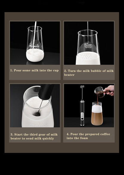 TINSOL Electric Milk Frother Mini Handheld Wireless Power Type-C Charging Convenience Coffee Milk Whipping Kitchen Whisk