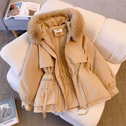 Women Autumn Winter Fashion Coats Korean Hooded Drawstring Padded Jackets Solid Female Casual Street Outfit Coat Zip Up Parkas